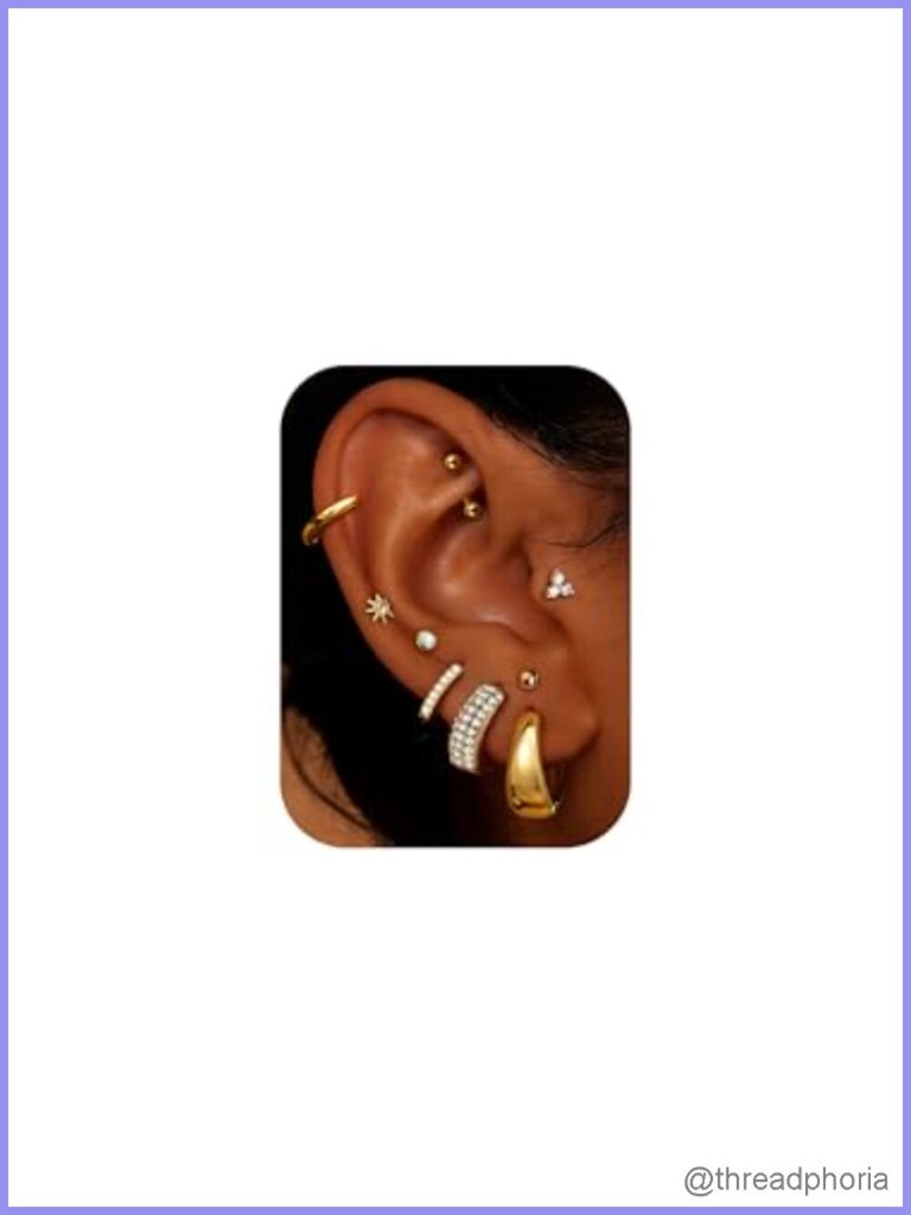 9 Pair 14K Gold Plated Stud & Hoop Earring Set Hypoallergenic Stainless Steel